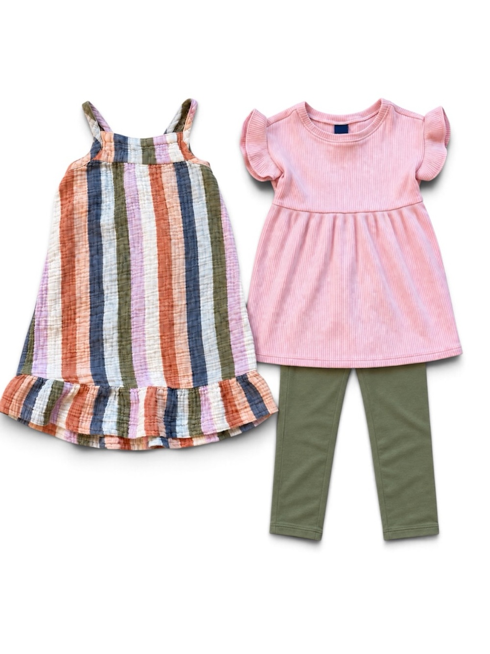 Girls 2T Dress & Leggings Bundle Sundress Striped dress ribbed dress organic